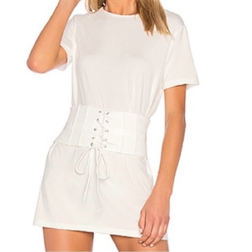 NBD Cecil Dress Ivory corset bustier dress sexy mini dress tee shirt belt dress